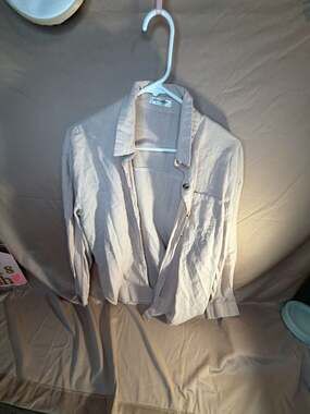 HOTOUCH Linen Button Up Shirt Size M Beige Cotton Long Sleeve Top